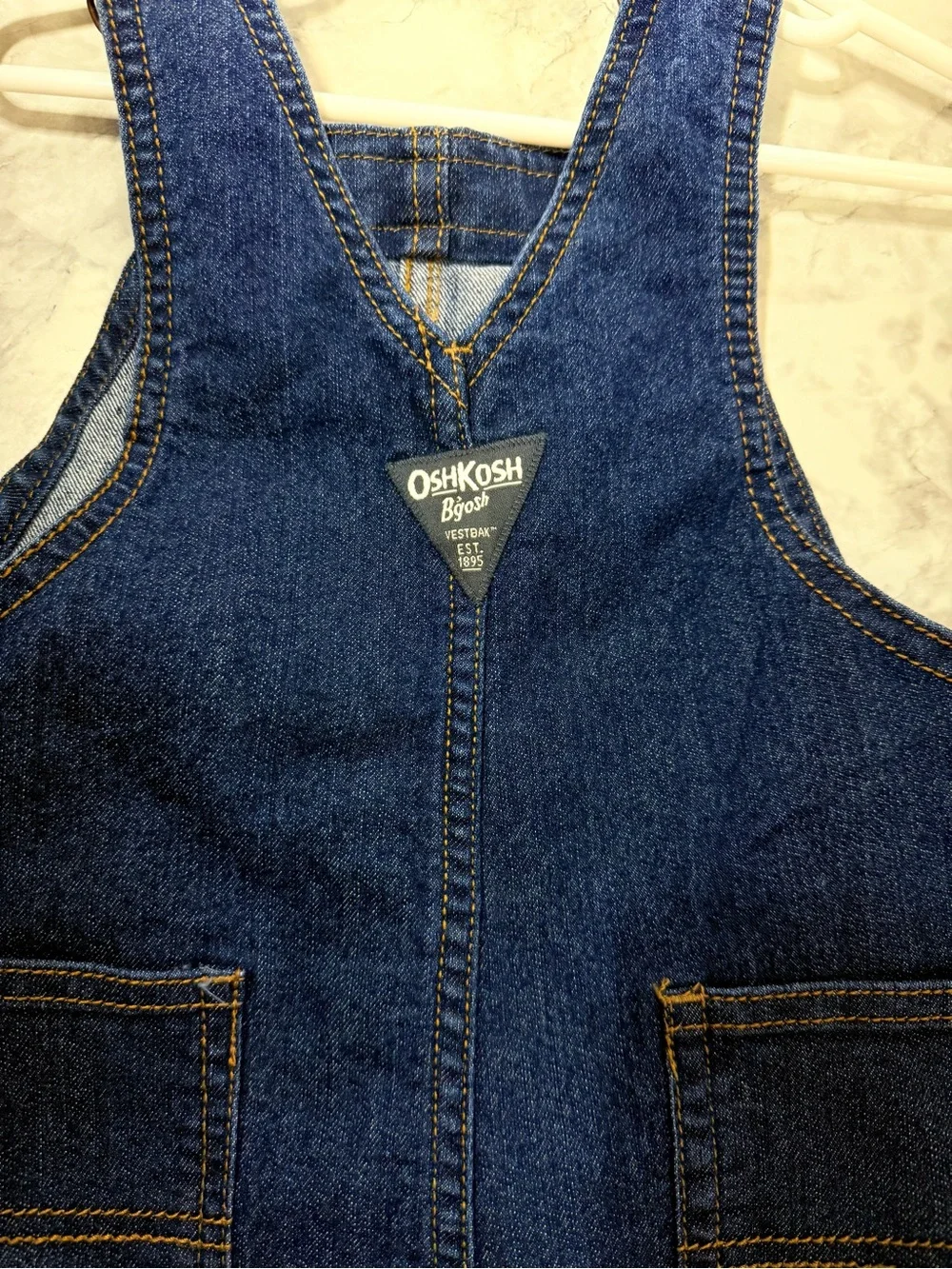 Classic Denim Overalls Dark Blue with red/black buffalo check - Osh Kosh